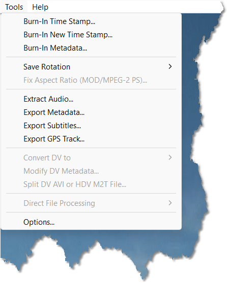 Tools menu